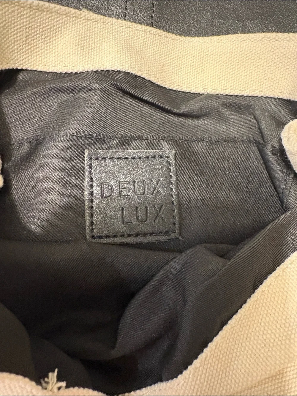 Deux Lux Beige Canvas Backpack with Black Faux Leather Accents